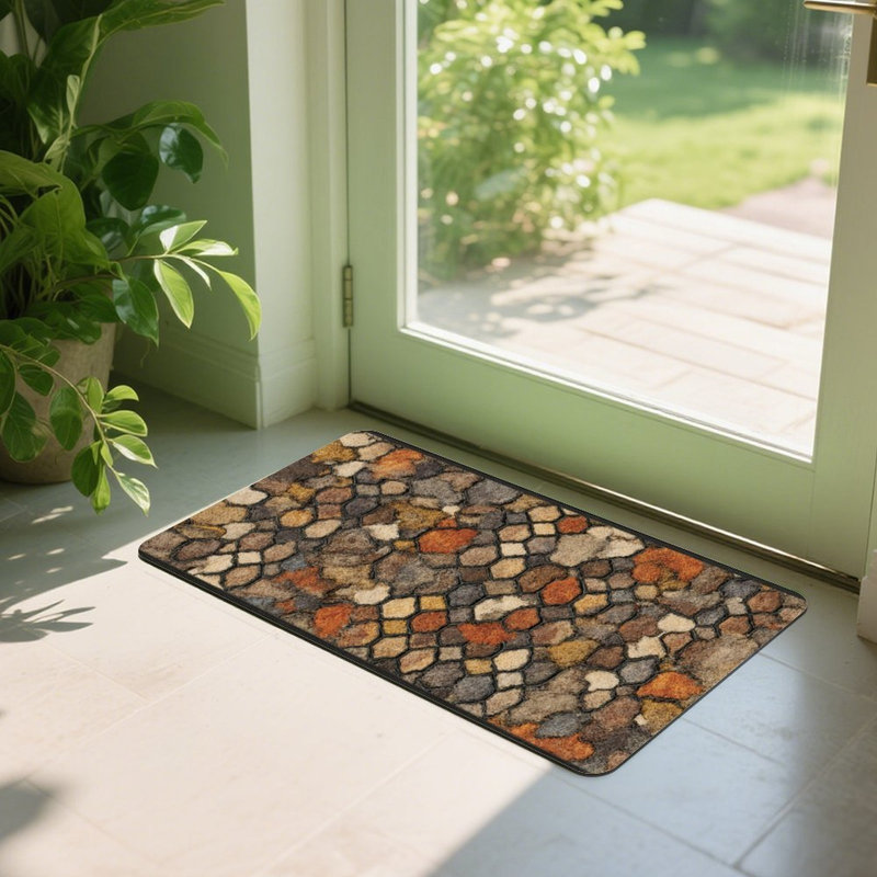 Cobblestone Texture Pattern Doormat, 24L x 36W, for Entrance Porch