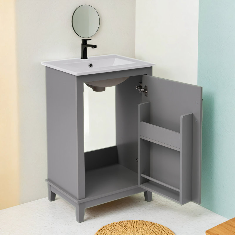 Meuble-lavabo simple avec plateau 20,01 po Rieks, Gris