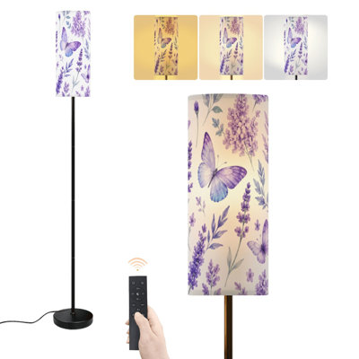 Lampe sur pied lavande fleurs papillons feuilles mauves vert aquarelle florale lampe sur pied à intensité variable moderne avec télécommande pédale abat-jour abat-jour grand poteau d'angle pour salon chambre bureau