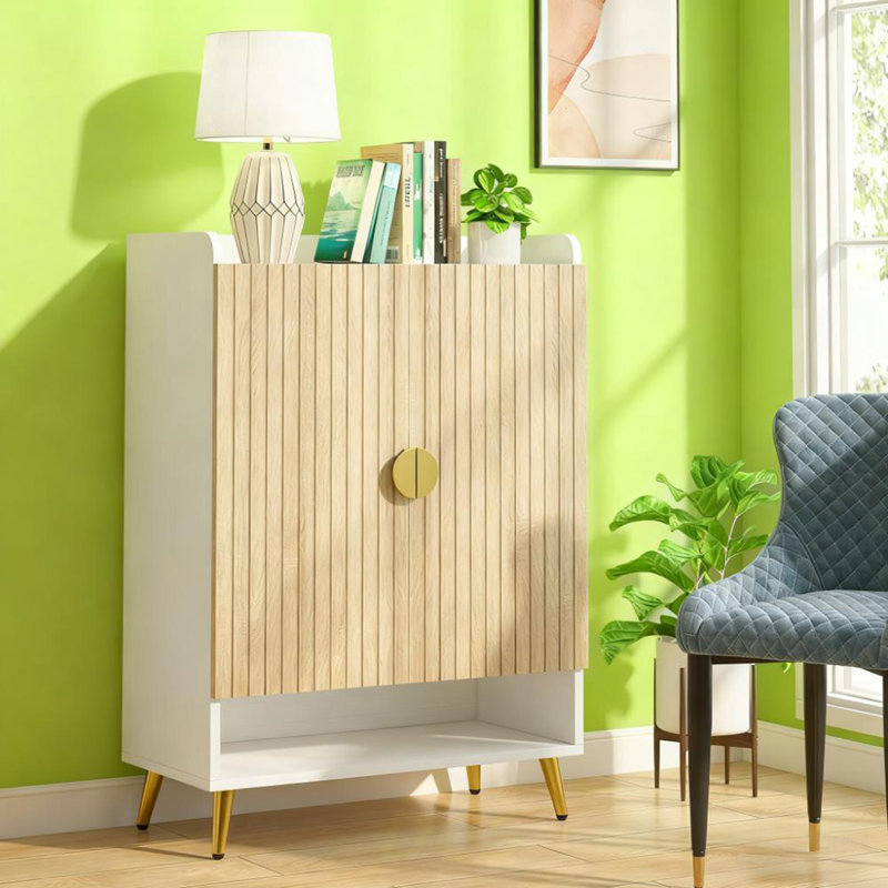 Armoire à chaussures en bois à 7 niveaux, Naturel / Or