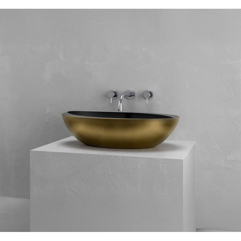 Vast Studio Vessel Sink – Oval Countertop Basin with Smooth Interior, Metallic Luxury Finish & Modern Spa-Inspired Sculpted Design