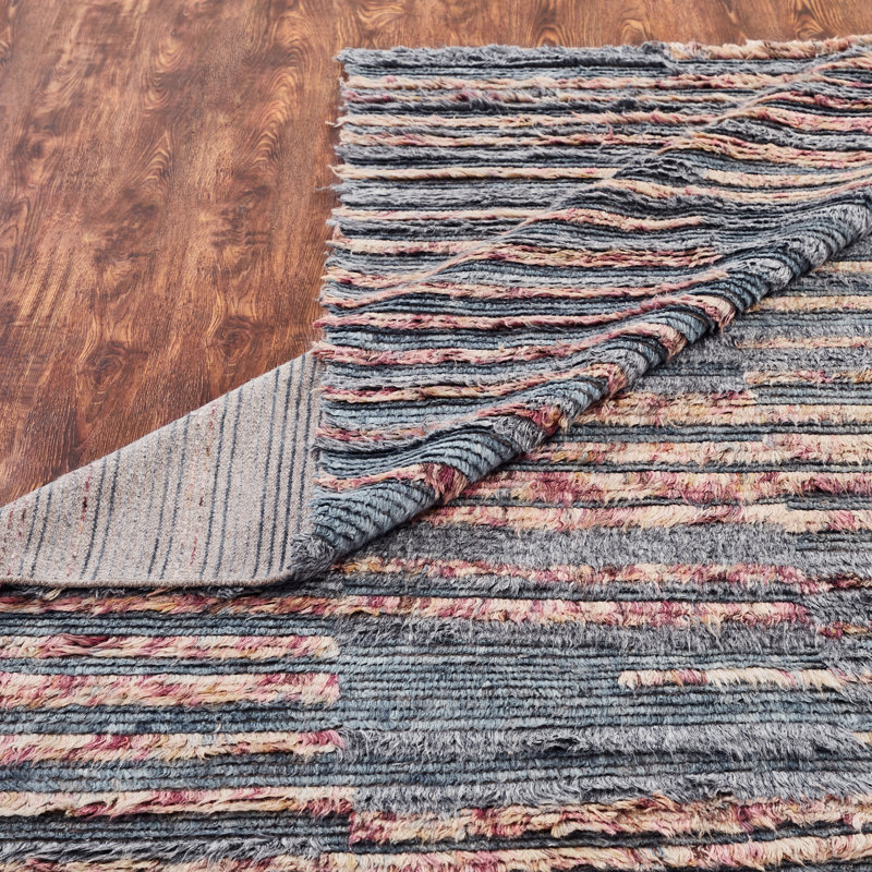 Hand Knotted Wool Area Rug in Pink/Gray, Rectangle 9'6" x 13'6"