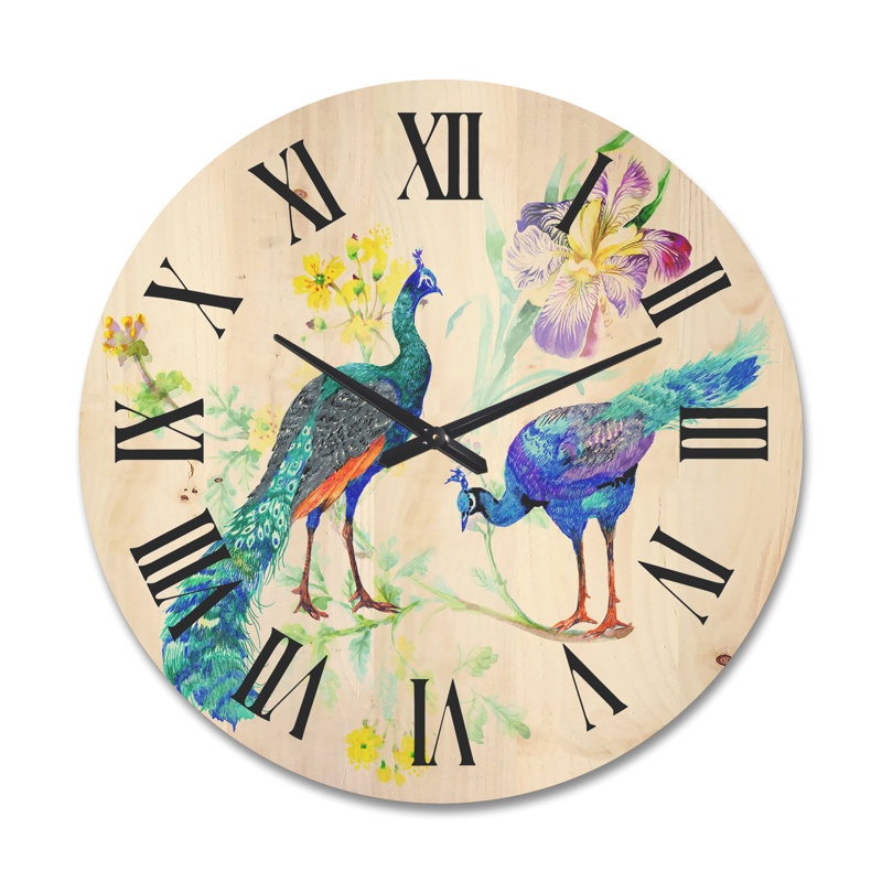 Horloge murale Peacocks and Iris Flowers, Grand