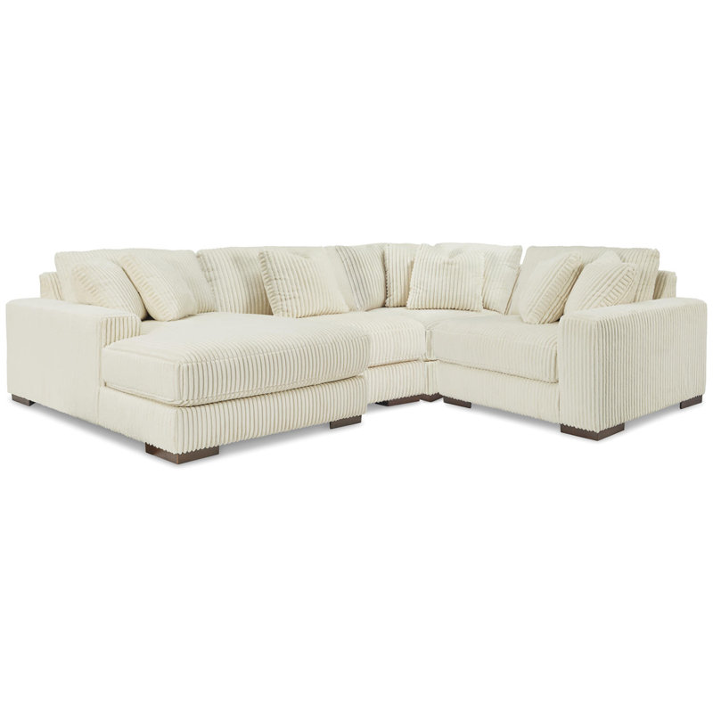 Lindyn 4-Piece Sectional With Chaise, White Polyester
