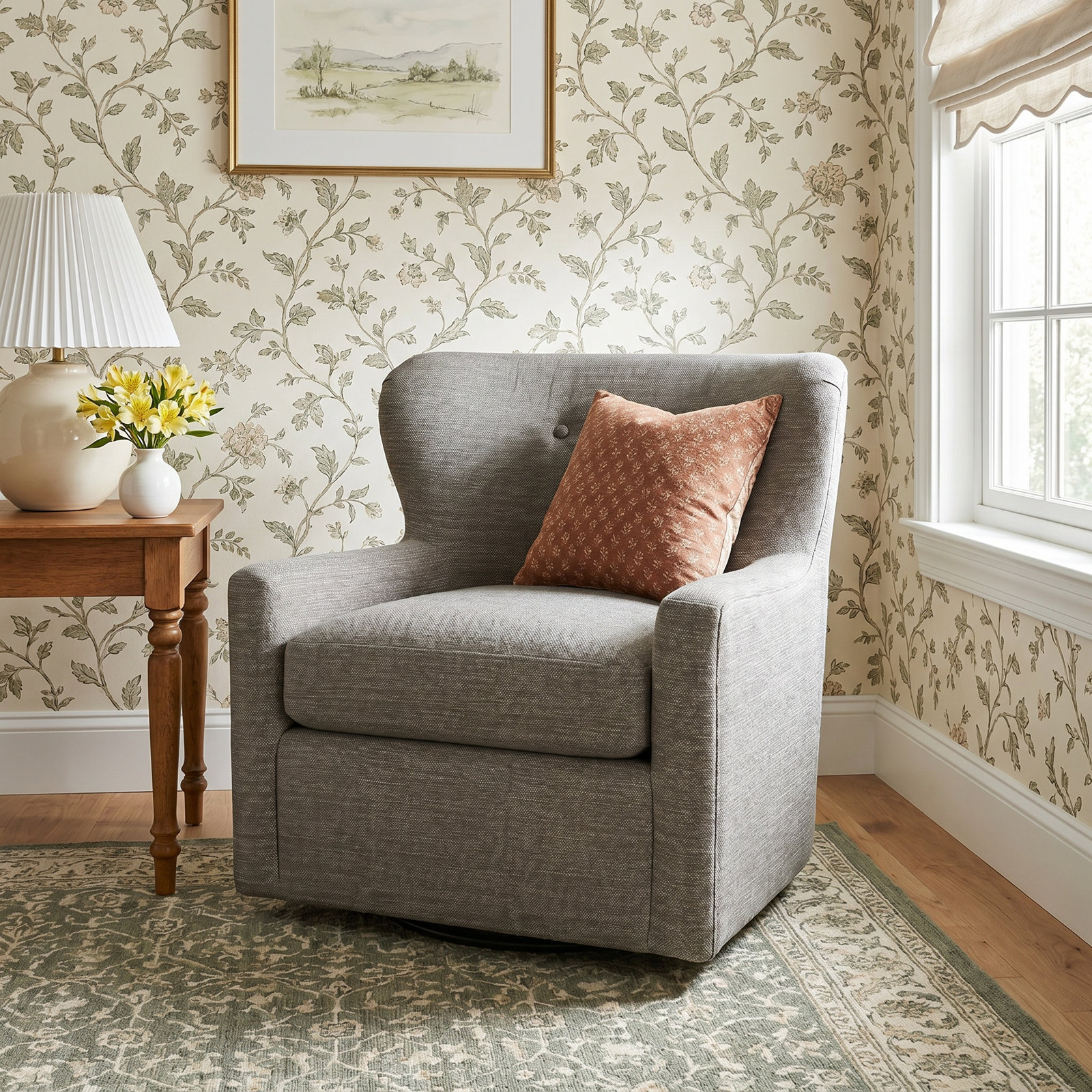 Bendigo Swivel Barrel Chair, Nomad Slate Crypton® Chenille