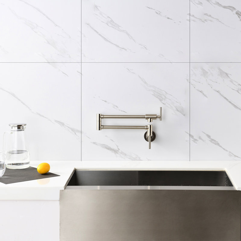 Robinet de robinet mural pliant en nickel brossé - Poignées doubles pour une gestion précise de l'eau, à la corrosion et aux empreintes digitales, distribution efficace de l'aérateur en douceur, surface spéciale silencieuse