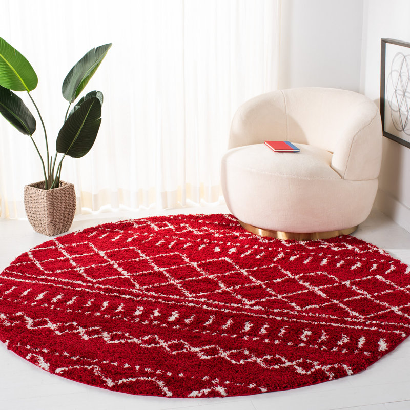 Develin Performance Chevron Rug, Round 6'7", Red/Ivory