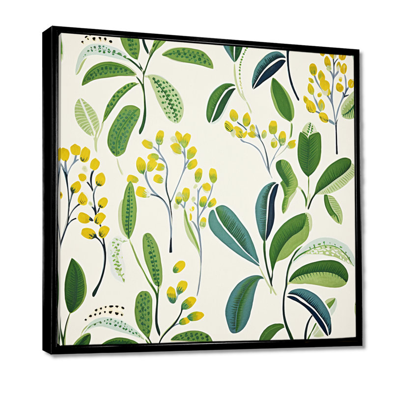 «Blossoming Retro Spring Foliage - Leaves», art mural, Toile avec cadre flottant noir, H 16 po x l 16 po x P 1 po