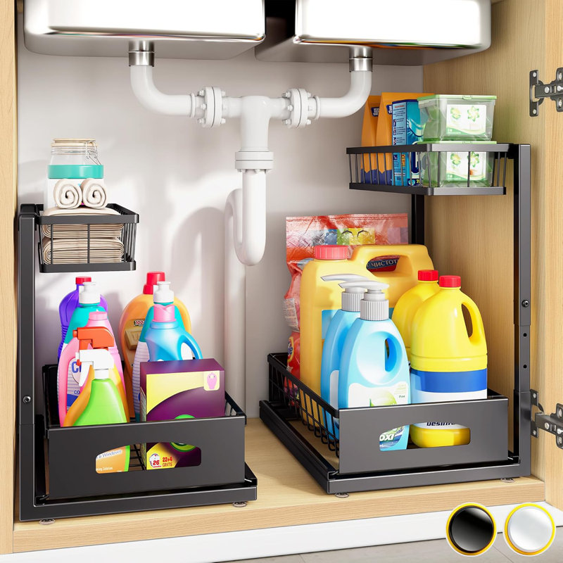 Ensemble de 2 armoires de rangement pour la cuisine, rangement en métal robuste à 2 niveaux sous l'évier