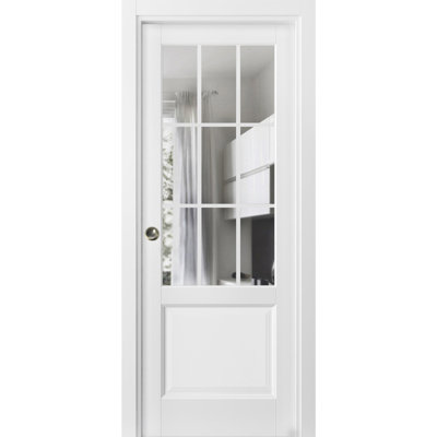 Porte coulissante Felicia 3599 Blanc Soie avec ensemble de garnitures et quincaillerie pour vitrage transparent, en bois massif, pour chambre à coucher, portes robustes - 91,4 cm x 203,2 cm