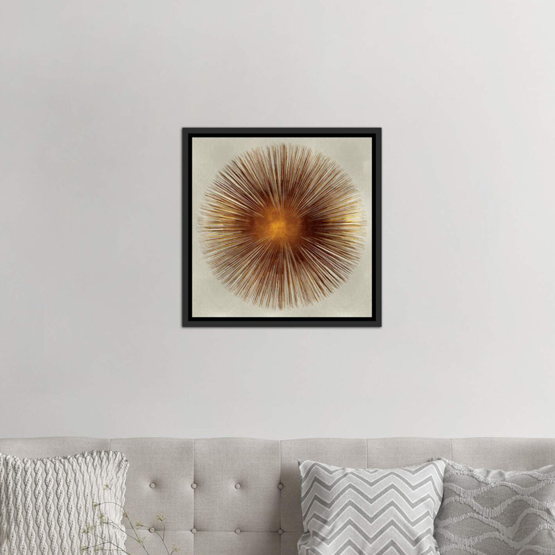 «Bronze Sunburst I» par Abby Young - impression d'art graphique, H 18 po x l 18 po x 1,5 po, Toile avec cadre noir