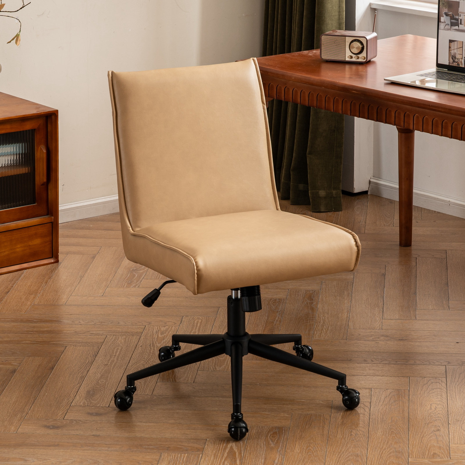 Claudie Office Chair, Taupe Faux Leather
