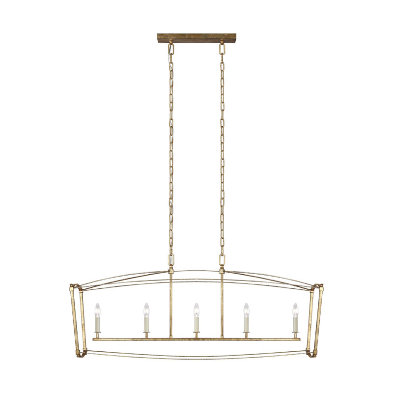 Luminaire suspendu linéaire 5 lumières Olive, Or antique