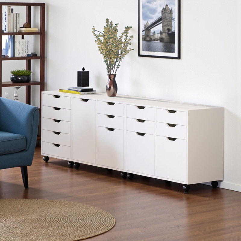 Sutton 3-Piece Multi-Storage Cabinet Set with File Drawer in White, 26.11" H X 93.37" W X 15.79" D, White