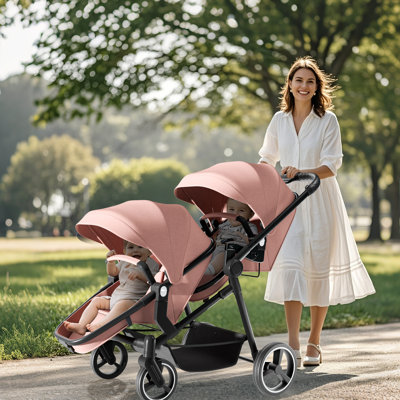Foldable Twin Stroller With Adjustable Backrest