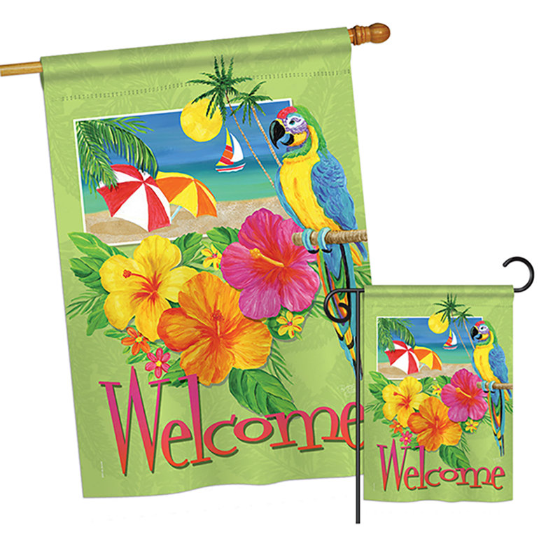 Ensemble de 3 drapeaux de jardin en polyester à 2 côtés, "welcome