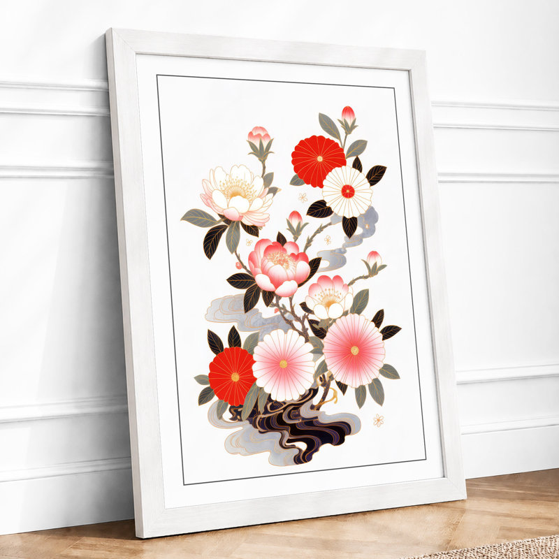 Roses And Peonies Botanical - Print, A3 - 42.0 x 29.7 cm, White