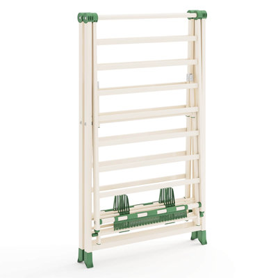Foldable Metal Laundry Drying Rack with Height Adjustable Wings, 20 Drying Rails Beige