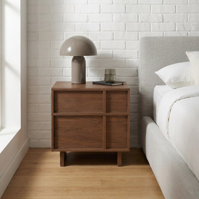 19"H Low-Profile Solid Ash Wood Nightstand with 2 Drawers (Set of 1)