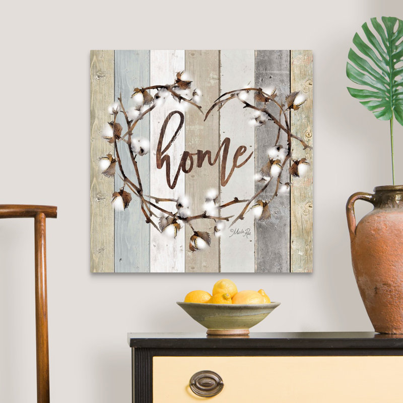 " Home Cotton Wreath " by Marla Rae, Wrapped Canvas, 24" H x 24" W x 1.25" D