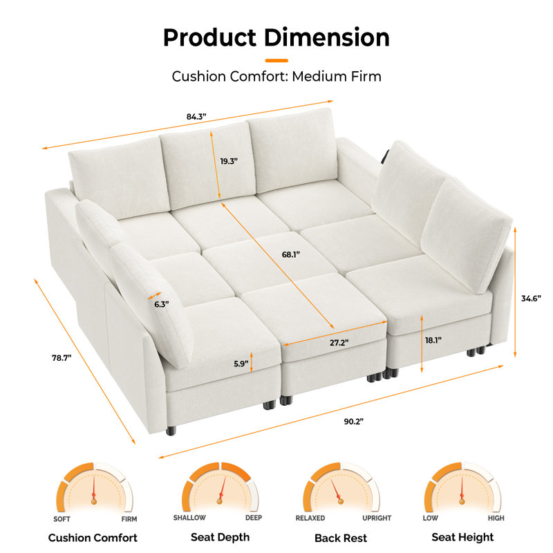 Canapé modulaire 9 pièces VINGLI, Chenille beige