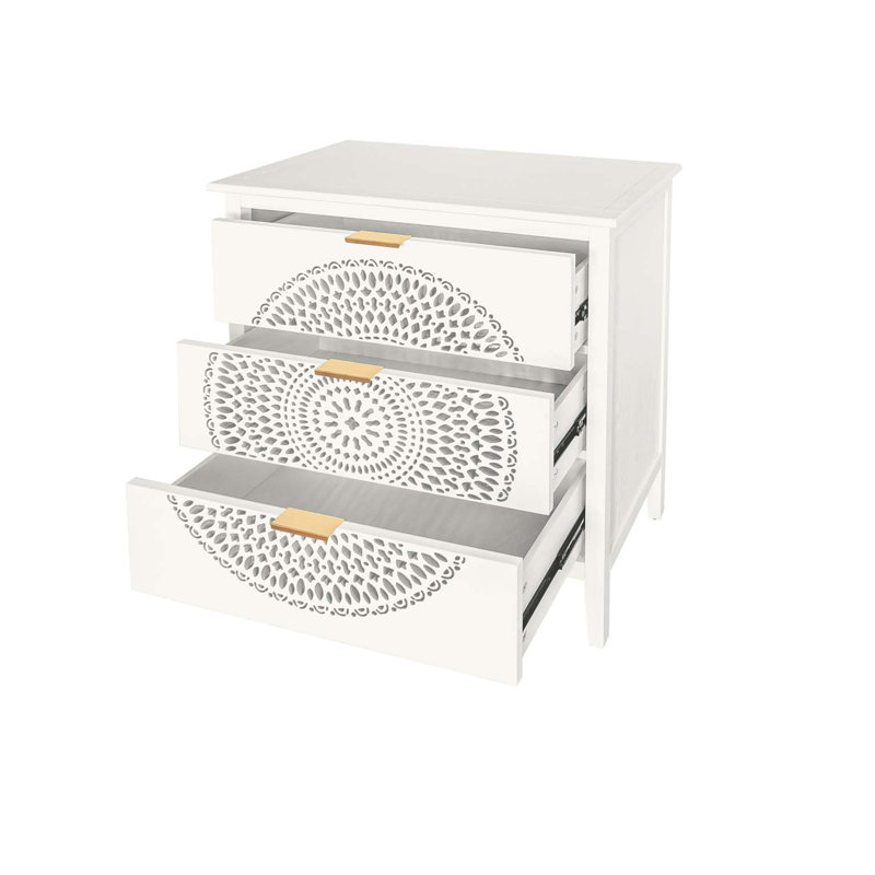 Commode 3 tiroirs avec commode à 3 tiroirs avec poignées en métal pour le salon, Beige