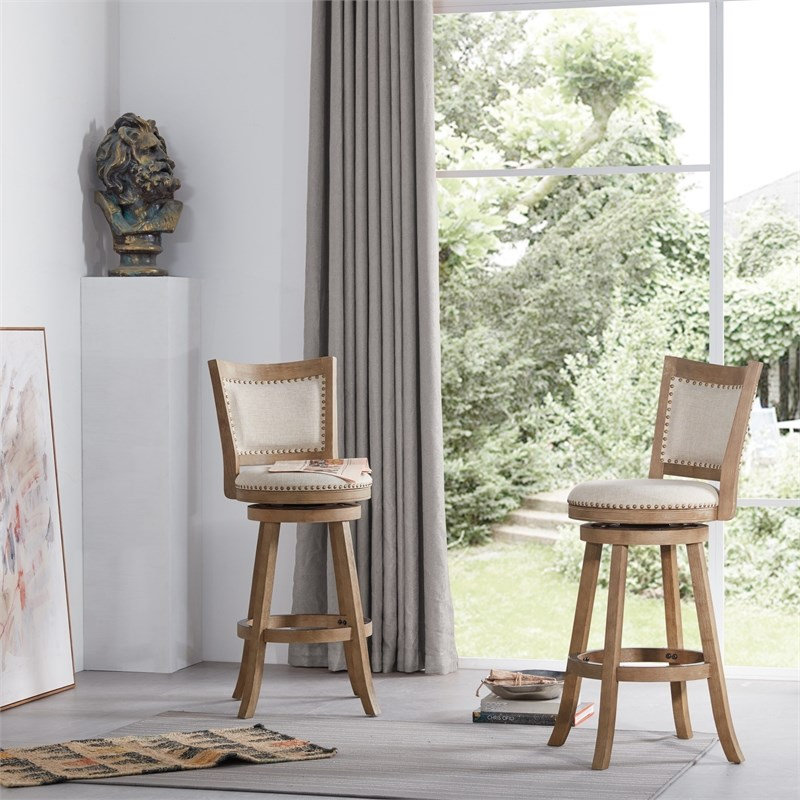  Tabouret de bar contemporain pivotant en bois de grève brossé, Driftwood, Extra Tall (44" Seat Height)
