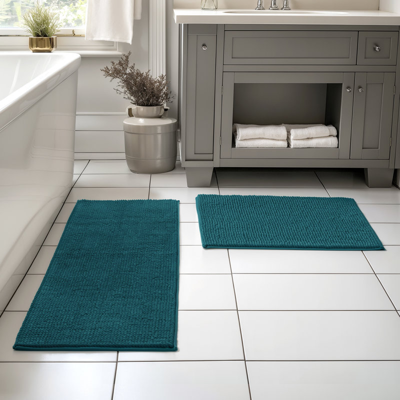 Ensemble de tapis pour salle de bain ultra doux en microfibre absorbante, L 60 po x l 24 po, ensemble de 2, Sarcelle