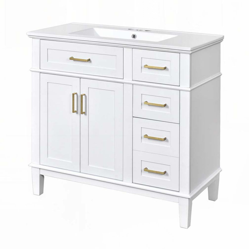 Meuble-lavabo 36 po avec lavabo en céramique, Blanc