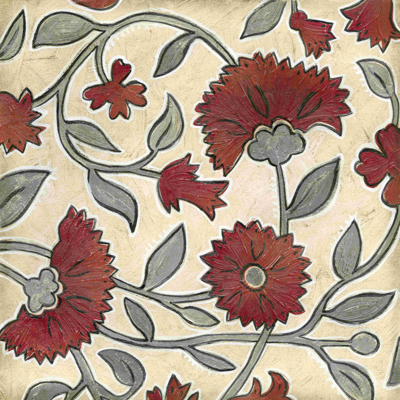 Floral rouge et gris II 2854984, H 12 po x l 12 po