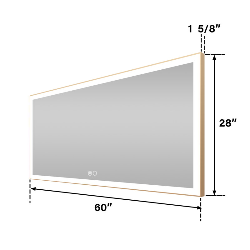 Edlun Bathroom Framed LED Mirror Anti-Fog With Dimmable Light Touch Sensor And Memory Function, 28" x 60", Gold