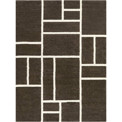 Tapis brun à motif géométrique moderne Yetter