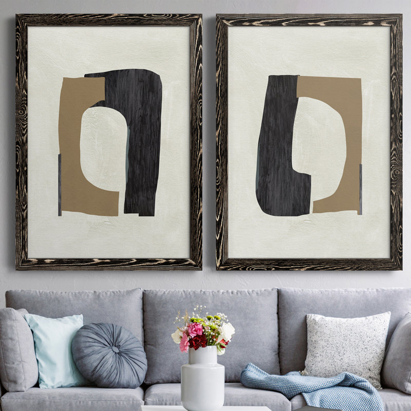 «Cardboard Cutouts I», ensemble de 2 impressions encadrées, H 37,5 po x l 55 po x P 1,5 po, Toile avec cadre noir
