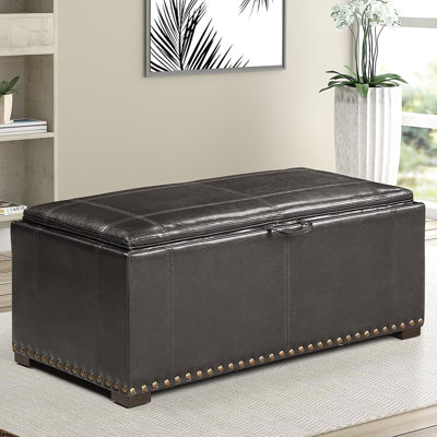 Banc de rangement en cuir noir avec 2 repose-pieds latéraux, peut être converti en table, convient au salon, apparence des têtes de clous, banc de H 16 po x l 39,68 po x P 40 po, conception convertible de 13,5 po