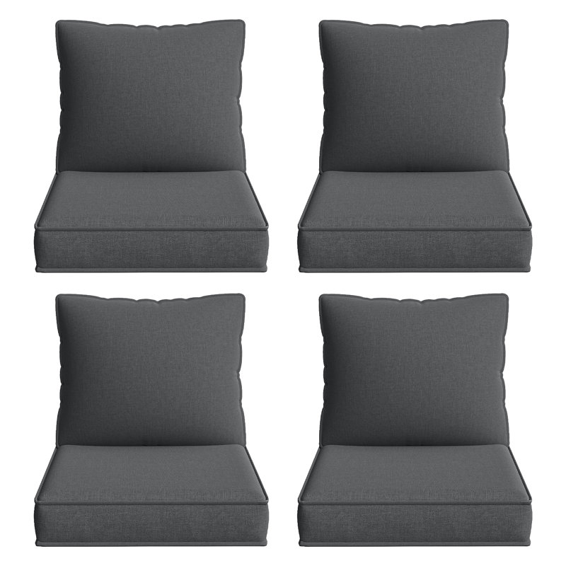 8-pcs Patio Individual Chair Cushion Covers – 4" Thick Water-repellent Replacements For 4-seat Sectional Sofa, Gray
