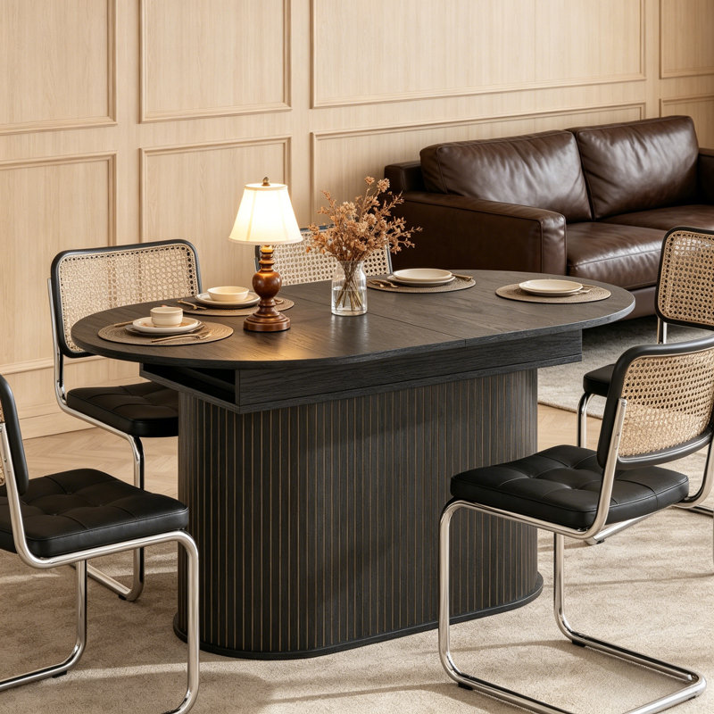 55.11–70.86-Inch Extendable Dining Table With Black Striped Legs — A Versatile Design Suitable For Both Kitchen And Living Room