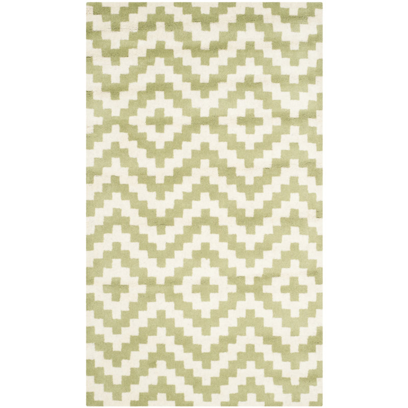 Deedgra Hand Tufted Wool Chevron Rug, Rectangle 4' x 6'
