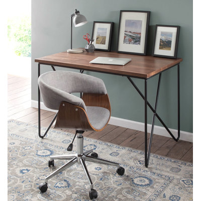 Chaise de bureau en bois de noyer et tissu gris clair