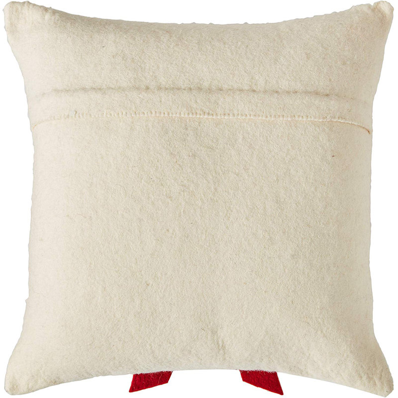 Christmas Pillow Cover in Hand Felted Wool - 20", Cream/Red bow, Pillow Cover Only - No Insert, 14" x 14"