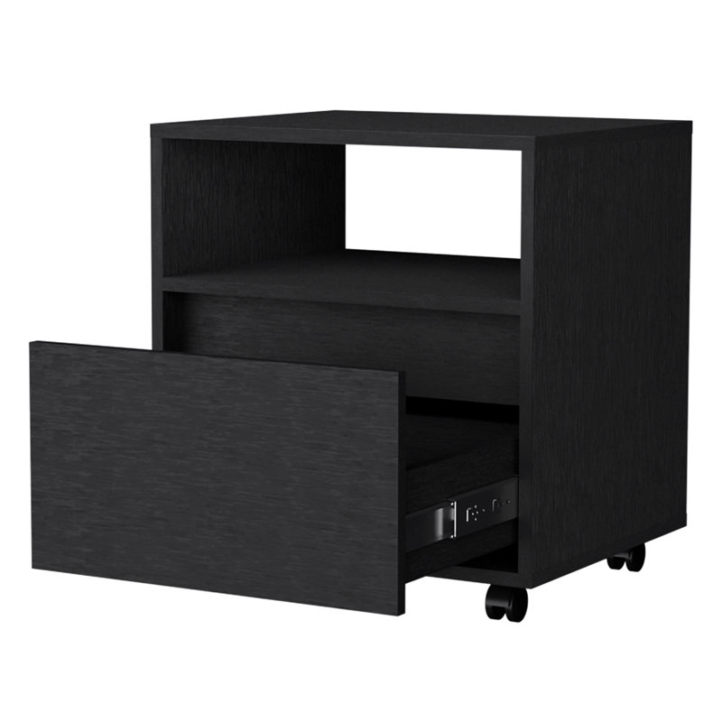 Élégante table de chevet à roulettes de couleur noire pour l'organisation de la chambre à coucher, Noir