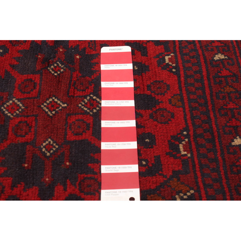 Tapis rouge en laine noué à la main de conception unique 4 pi 11 po x 6 pi 3 po Morteza