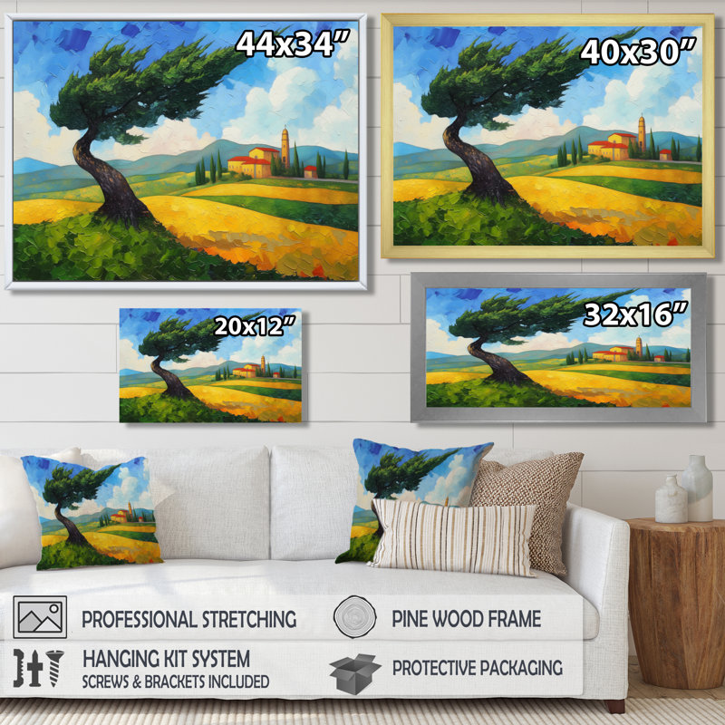 Reproduction d'art mural «The Swaying Cypress Pointimism Reimagined III - Van Gogh», H 12 po x l 20 po, Brun