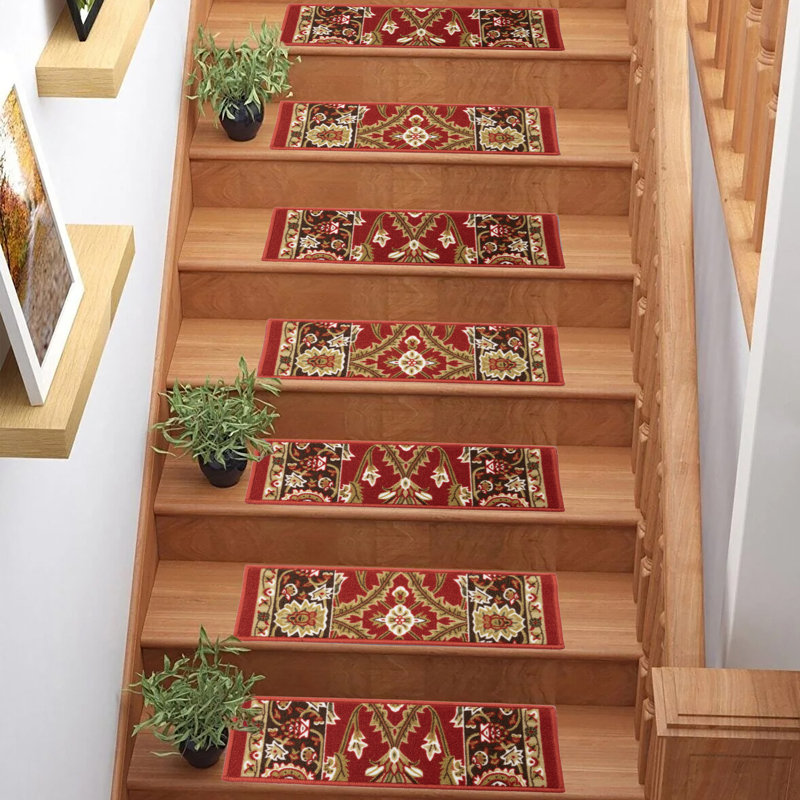 Tapis d'escalier oriental rouge Mahal, Rectangle 36 po x 8 po