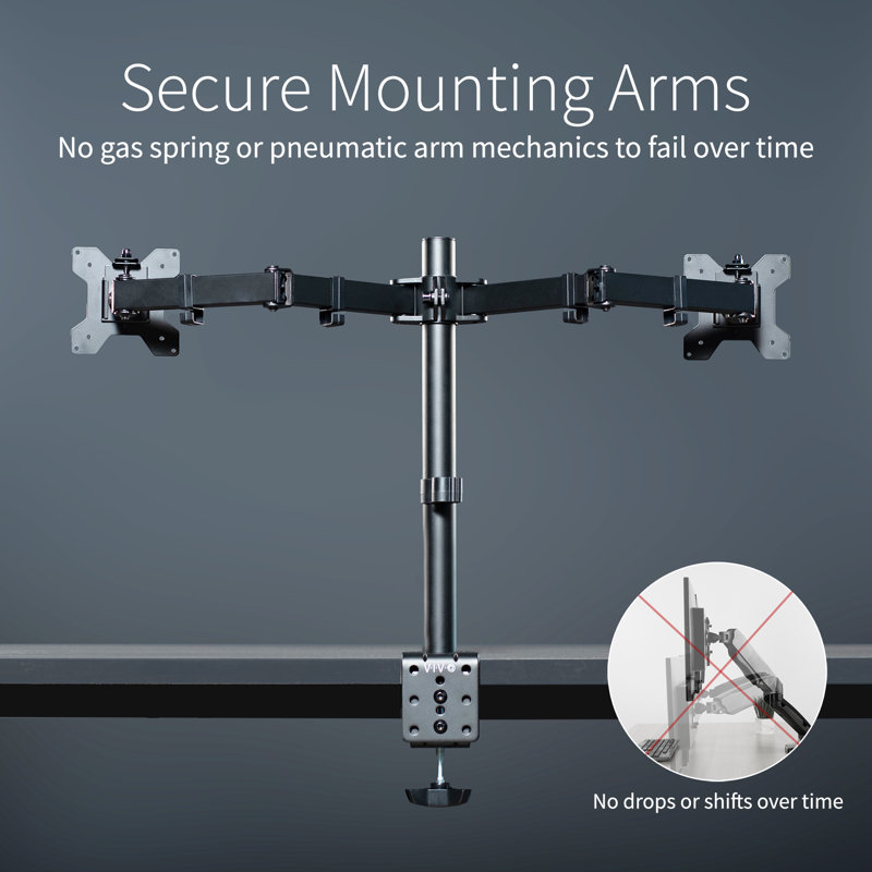 Black Dual Monitor Desk Mount with Adjustable Arms for 32" Screens