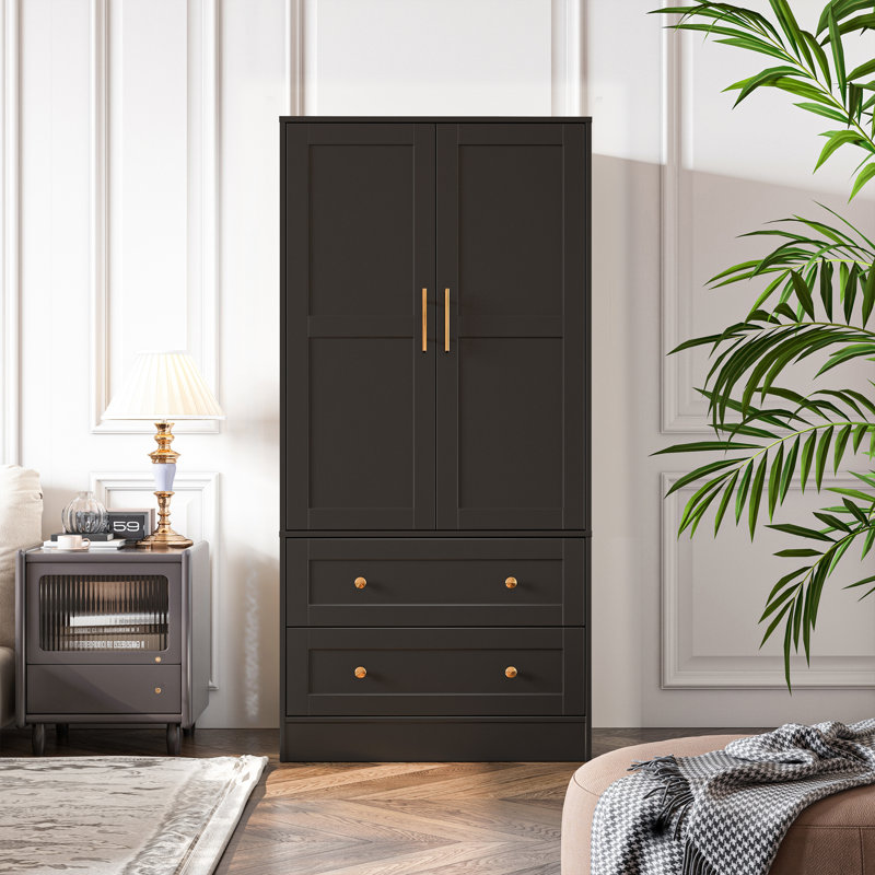 Chic Cove Shaker 2-Door Cabinet with Drawers, Noir