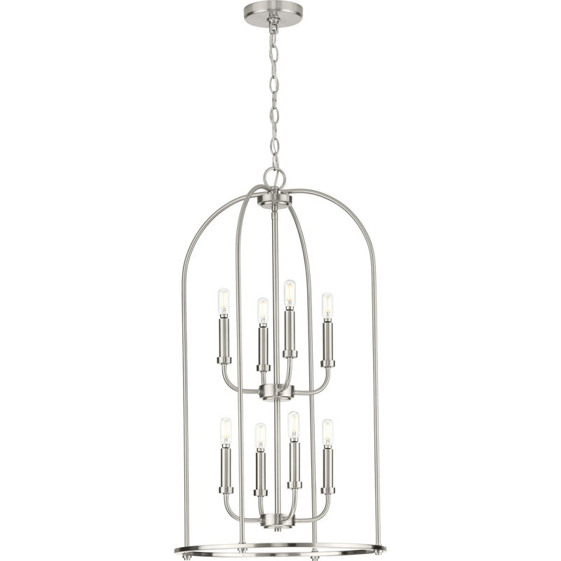 Luminaire suspendu 8 lumières lanterne cloche, Nickel brossé