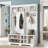 Modern White Hall Tree with Shoe Storage Bench and 6 Metal Hooks-353351255