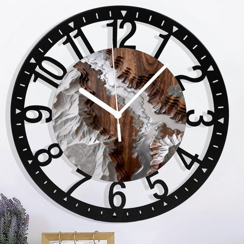 Horloge murale ronde en fer 10 po avec mouvement à quartz silencieux, chiffres arabes, impression UV, Brun ; Argenté