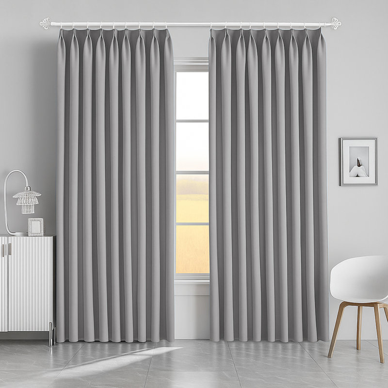 Aspire Homeware Hotel Style Polyester Room Darkening Pencil Pleat Curtain Pair for Luxury Bedroom Decor, Light Grey