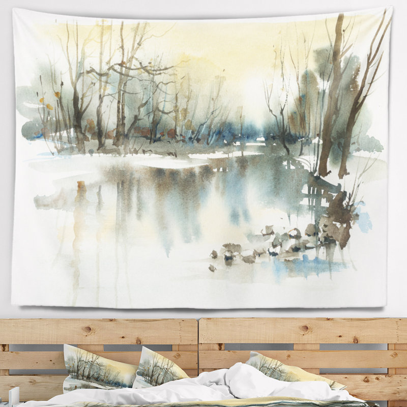 Rivière en tapisserie d'hiver Landscape, H 32 po x l 39 po